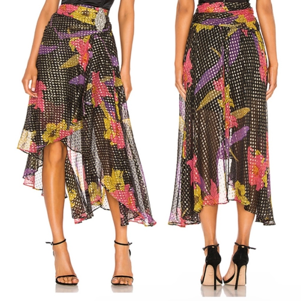 Dodo Bar Or Asymmetrical Skirt in Black with Floral Accents